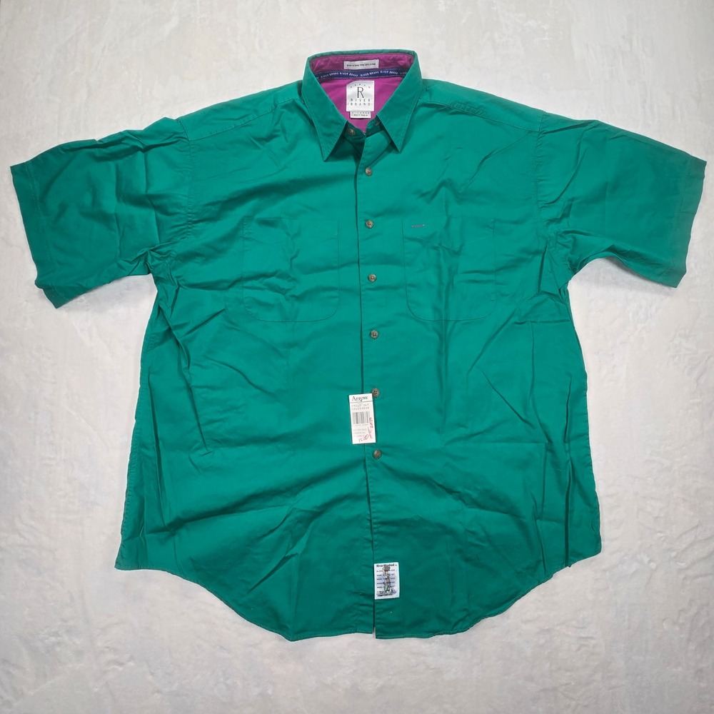 Arrow River Brand Mens XL Green Short Sleeve Button Down Cotton Shirt NWT